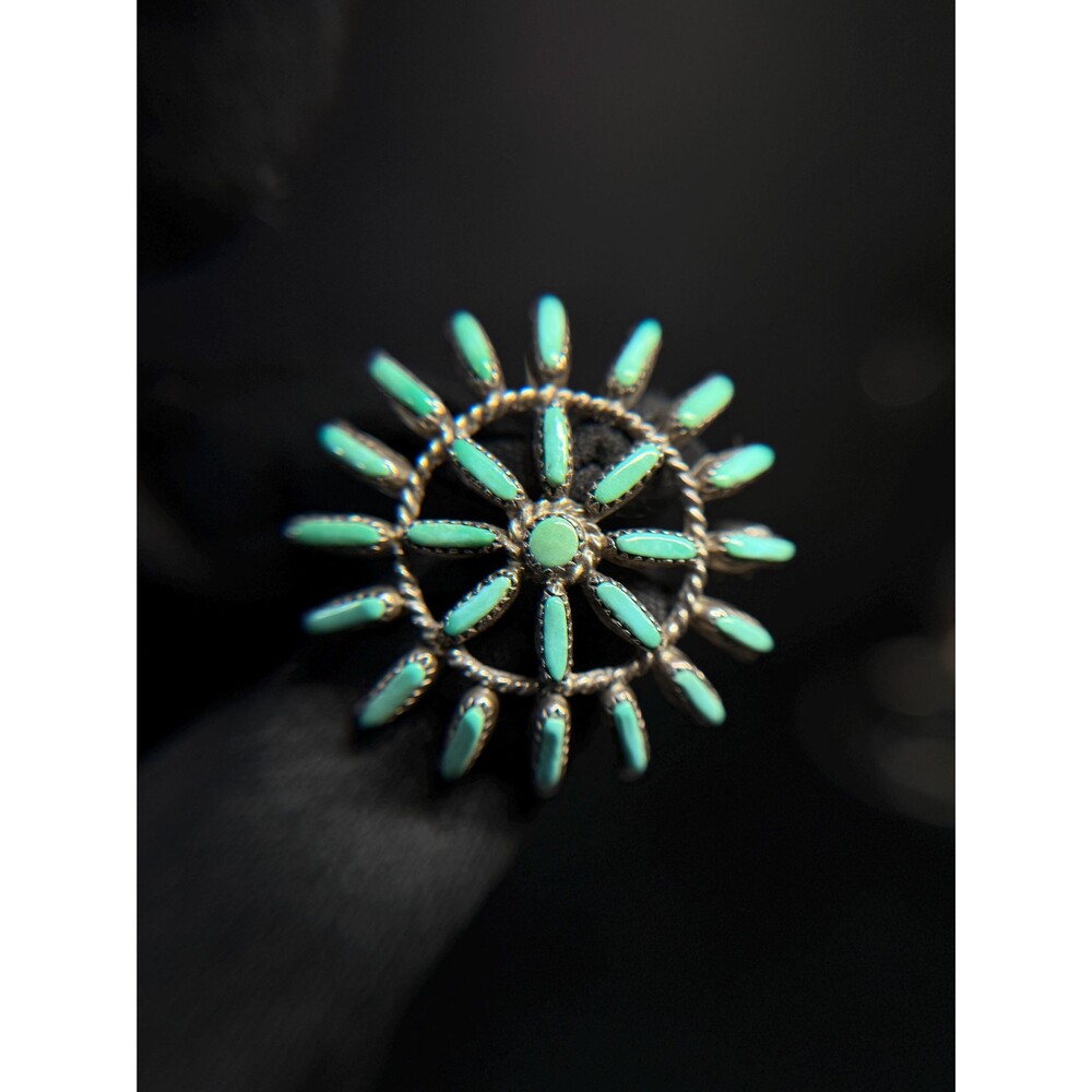 Vintage Zuni Sterling Silver Turquoise Needlepoint Sunburst Brooch Pendant Signe